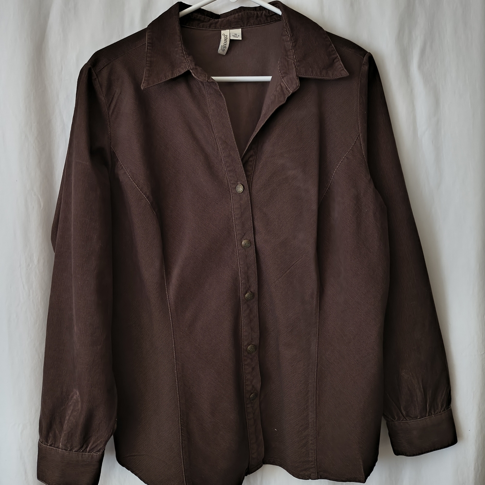 St. John's Bay Women's Chocolate Corduroy Button-Up Shirt